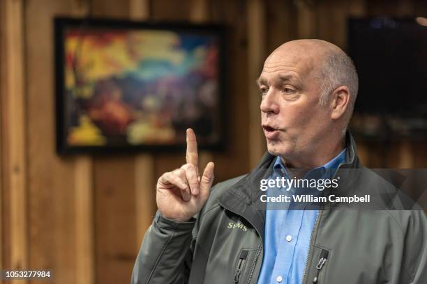 Montana Republican Congressman Greg Gianforte meets with members of the business and environmental community at Chico Hot Springs below Emigrant Peak...