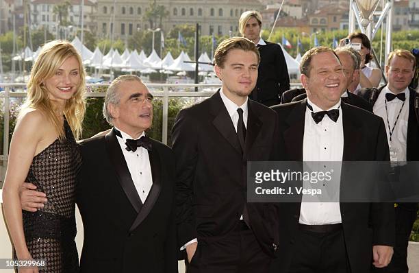 Cameron Diaz, director Martin Scorsese, Leonardo DiCaprio and Miramax's Harvey Weinstein