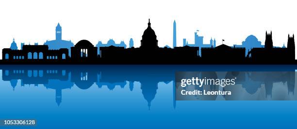 washington dc (all buildings are complete and moveable) - washington dc skyline night stock illustrations