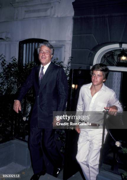 Sargent Shriver and son Mark Shriver during Private Kennedy Family Party - August 10, 1980 at Home of Jean & Stephen Smith in New York City, New...