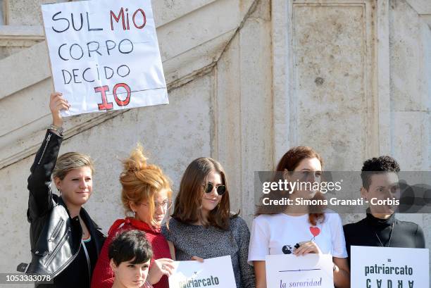 Protester of the feminist movement gathers for ''Not One Less'' in Campidoglio, against the anti-abortion motion, which must be voted from town...