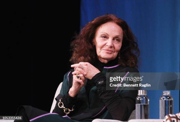 Diane Von Furstenberg speaks onstage during Pioneers With Purpose: Entrepreneurship and Empowerment With the Founders of Bumble and DVF during day 3...