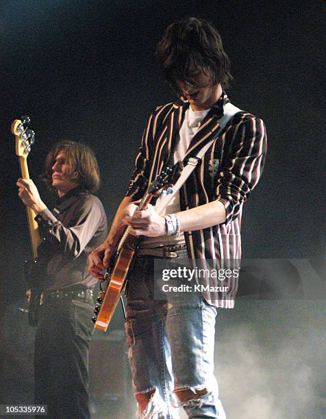 Nikolai Fraiture and Nick Valensi of The Strokes during The Strokes in Concert in New York City at The Theater at Madison Square Garden in New York...