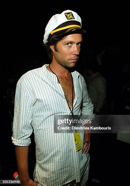 Rufus Wainwright during Olympus Fashion Week Spring 2005 - Zac Posen - Backstage at Theater Tent, Bryant Park in New York City, New York, United...