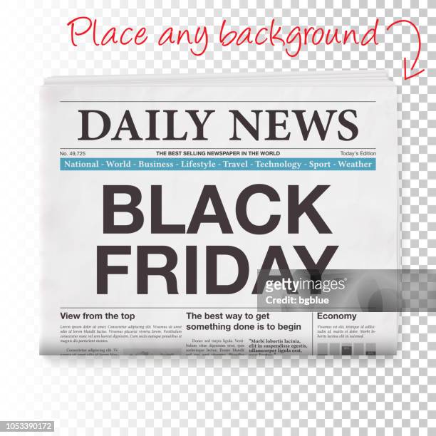 ilustrações de stock, clip art, desenhos animados e ícones de black friday headline. newspaper isolated on blank background - molde