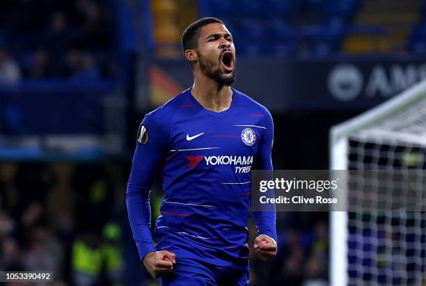 Ruben Loftus-Cheek of Chelsea celebrates after scoring his sides first goal during the UEFA Europa League Group L match between Chelsea and FC BATE...