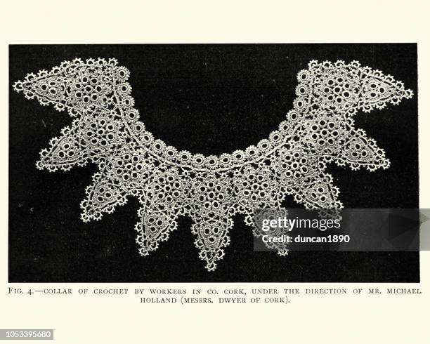 viktorianische kragen lochmuster häkeln, 19. jahrhundert - kragen stock-grafiken, -clipart, -cartoons und -symbole