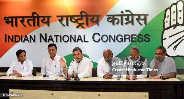 Treasurer of the All India Congress Committee Ahmed Patel, Congress spokesman Randeep Singh Surjewala, Congress Party President Rahul Gandhi, Leader...