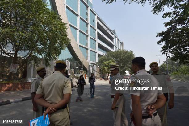 Police personnel keep vigil outside CBI headquarters at CGO Complex, on October 25, 2018 in New Delhi, India.