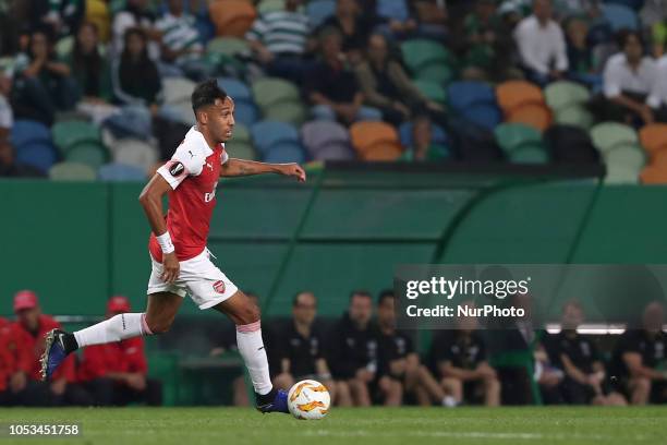 Arsenal's forward Pierre Aubameyang from Gabon in action during the UEFA Europa League Group E football match Sporting CP vs Arsenal FC at Jose...