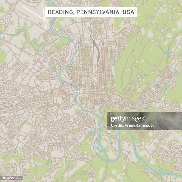 illustrations, cliparts, dessins animés et icônes de carte de rue de la ville de reading en pennsylvanie aux états-unis - schuylkill river