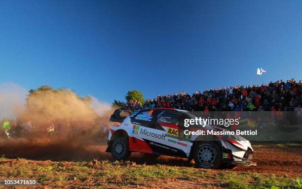 Ott Tanak of Estonia and Martin Jarveoja of Estonia compete in their Toyota Gazoo Racing WRT Toyota Yaris WRC during Day One of the WRC Spain on...