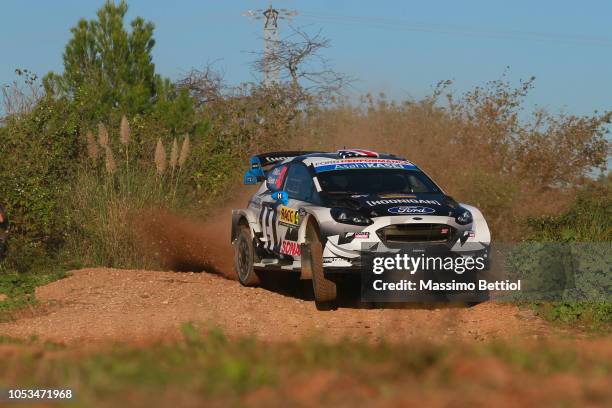 Ken Block of USA and Alex Gelsomino of USA compete in their Hoonigan Racing Ford Fiesta WRC during Day One of the WRC Spain on October 25, 2018 in...