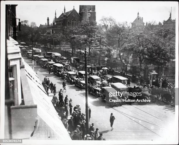 Traffic scene at Stratford, East London, during the General Strike, April 1926 .