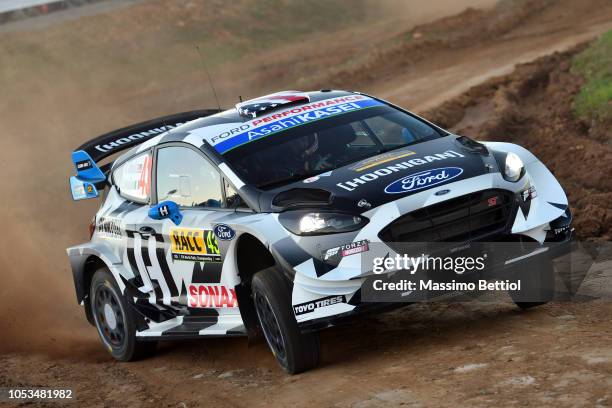 Ken Block of USA and Alex Gelsomino of USA compete in their Hoonigan Racing Ford Fiesta WRC during Day One of the WRC Spain on October 25, 2018 in...