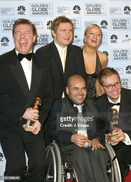 Ricky Gervais, Martin Freeman, Lucy Davis, Ash Atalla and Stephen Merchant, winners of Best Television Series - Musical or Comedy for "The Office"