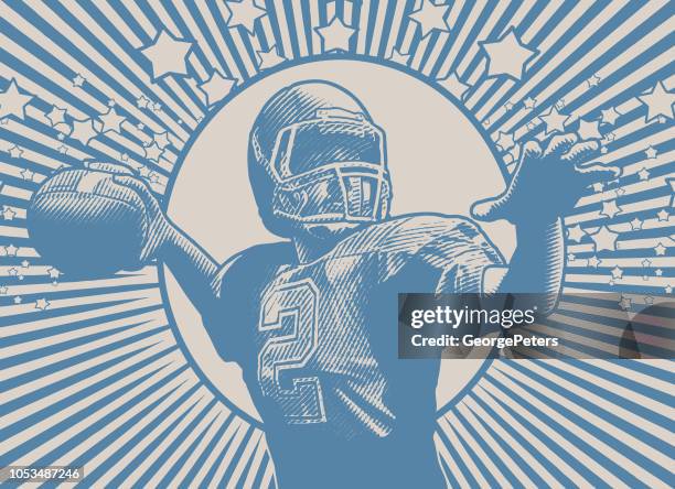 ilustrações de stock, clip art, desenhos animados e ícones de quarterback passing football - throwing star