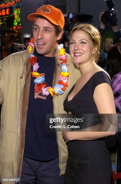 Adam Sandler and Drew Barrymore during "50 First Dates" Premiere - Red Carpet at Mann Village Theatre in Westwood, California, United States.