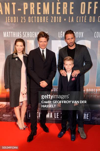 French actress Lea Seydoux, Danish film director Thomas Vinterberg, and Belgian actor Matthias Schoenaerts pose on the red carpet prior to the...