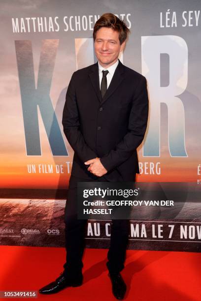 Danish film director Thomas Vinterberg poses on the red carpet prior to the premiere of his movie 'Kursk' at La Cite Du Cinema on October 25, 2018 in...