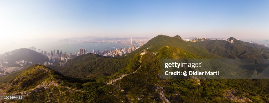 Aerial view Victoria peak and cityscape in Hong Kong