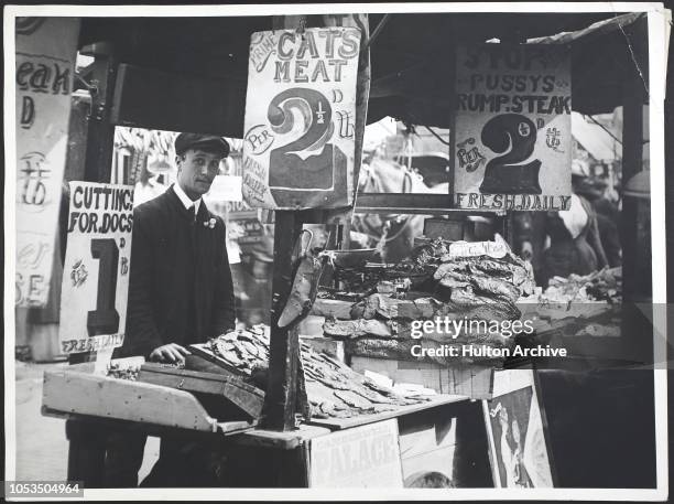 Cat's meat barrow selling cat food in the Camberwell district of London 1909.