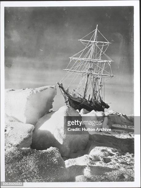 The 'HMS Endurance' caught in the ice in the Weddell Sea of the Antarctic during Sir Ernest Shackleton's Imperial Trans-Antarctic Expedition, circa...