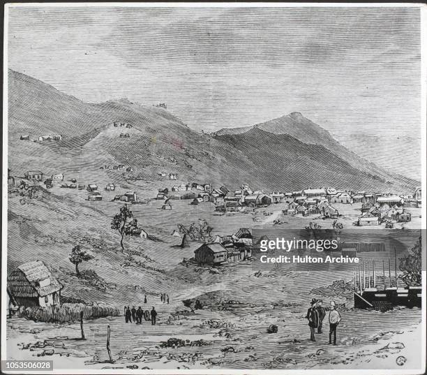 The new gold field at De Kaap, Transvaal, South Africa, Barberton - the capital of the gold-field. Published in the Graphic - 12th February 1887.