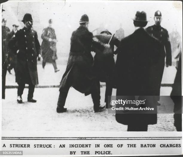 A violent incident in one of the baton charges by the police, during labour unrest in Glasgow, Scotland. From the Illustrated London News - 8th...