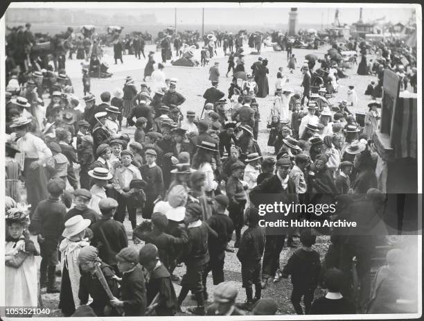 Crowds on the beach at Southsea, England, 1890s.