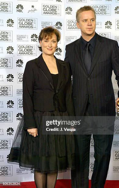 Meryl Streep, winner of the Golden Globe for Best Performance by an Actress in a Mini-Series: "Angels in America" and Tim Robbins, winner of Best...