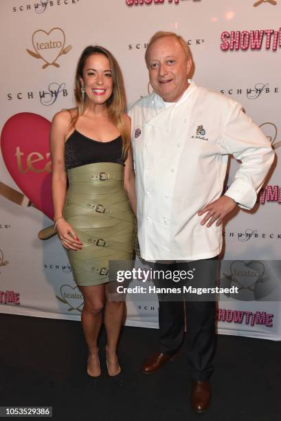 Marina Hoermanseder and Alfons Schuhbeck during the VIP premiere of Schuhbecks Teatro at Spiegelzelt on October 25, 2018 in Munich, Germany.