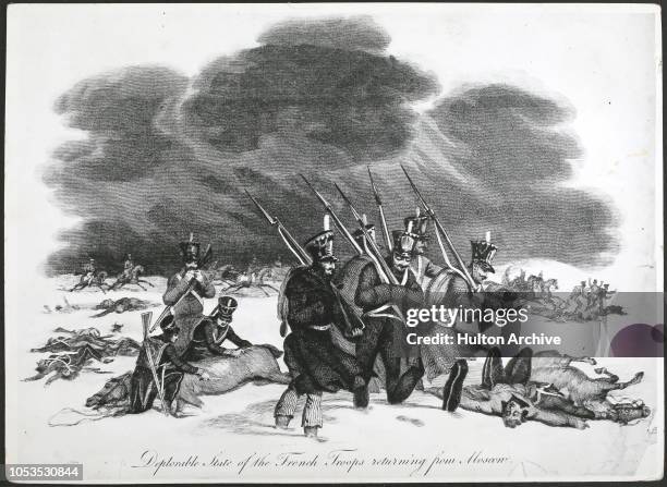 Deplorable state of the French troops retreating from Moscow, 1812.