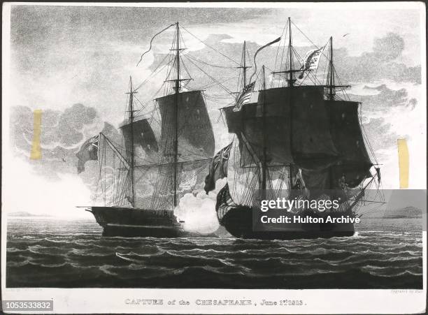 Capture of the Chesapeake, Fight between the 'Shannon' and the 'Chesapeake' off Boston Harbour. June 1st 1813, after J.Whitcombe, Boston harbour.