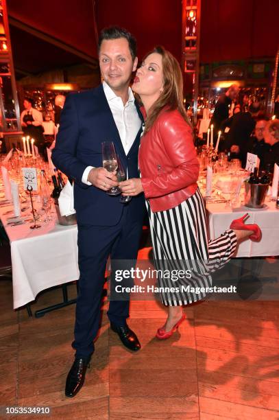 Julia Dahmen and her husband Carlo Fiorito during the VIP premiere of Schuhbecks Teatro at Spiegelzelt on October 25, 2018 in Munich, Germany.