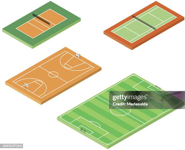 illustrazioni stock, clip art, cartoni animati e icone di tendenza di sport field basketball pallavolo tennis isometric vector - campo sportivo