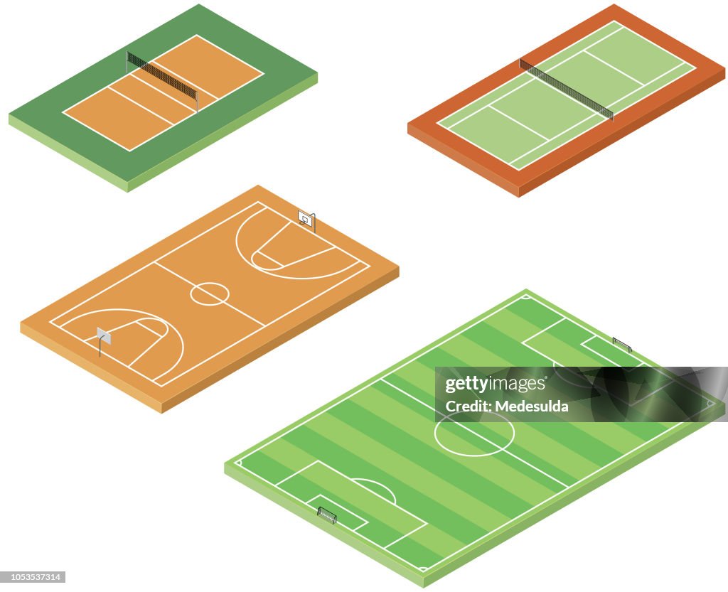 Sport Field Basketball Volleyball Tennis Isometric Vector
