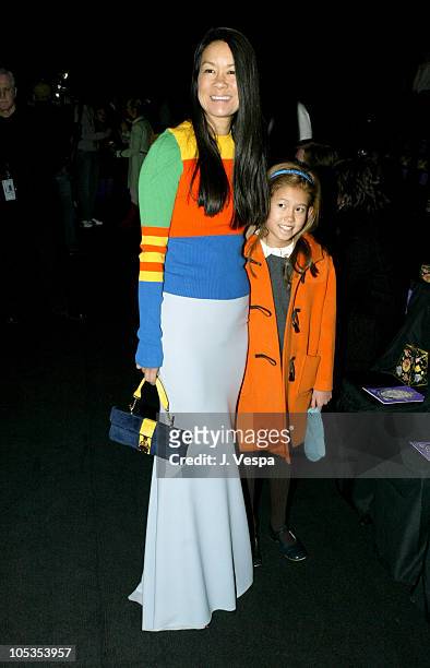 Helen Lee Schifter and daughter during Olympus Fashion Week Fall 2004 - Anna Sui - Front Row and Backstage at The Tent at Bryant Park in New York...
