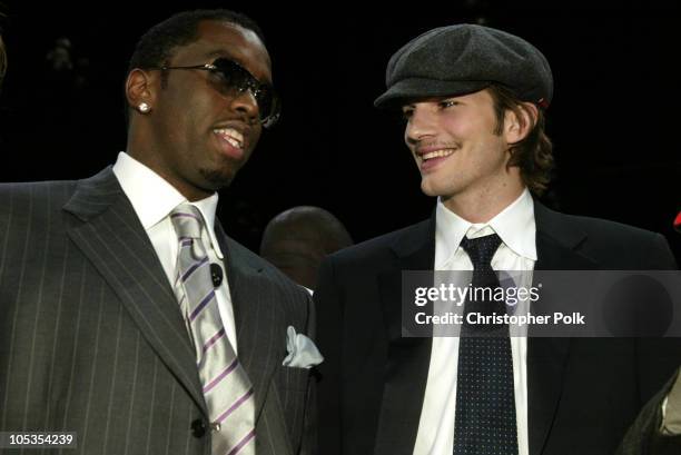 Sean "P. Diddy" Combs and Ashton Kutcher during NBA All-Star Celebrity Game at Los Angeles Convention Center in Los Angeles, California, United...