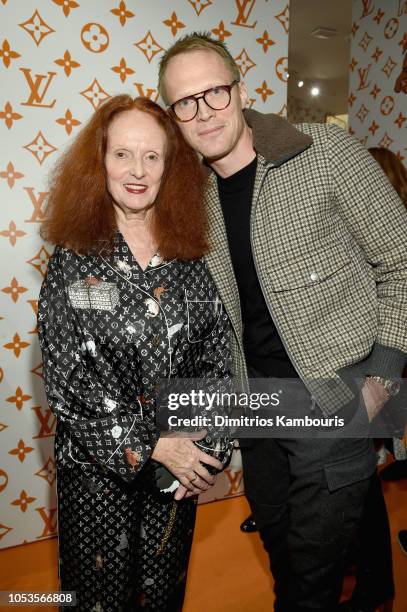 Grace Coddington and Paul Bettany attend the Louis Vuitton X Grace Coddington Event on October 25, 2018 in New York City.