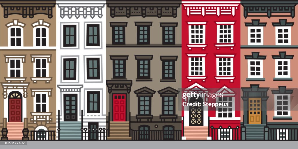 Old apartment buildings and facades of New York