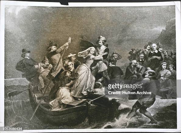 The Landing of the Pilgrims, by Rothermel, at Plymouth Rock (Mass, U.S.A.)
