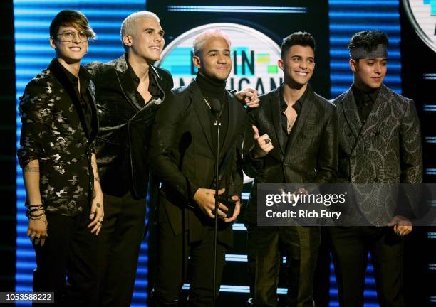 Christopher Velez, Zabdiel de Jesus, Richard Camacho, Erick Brian Colon, and Joel Pimentel of CNCO accept the Favorite Pop Album award for CNCO...