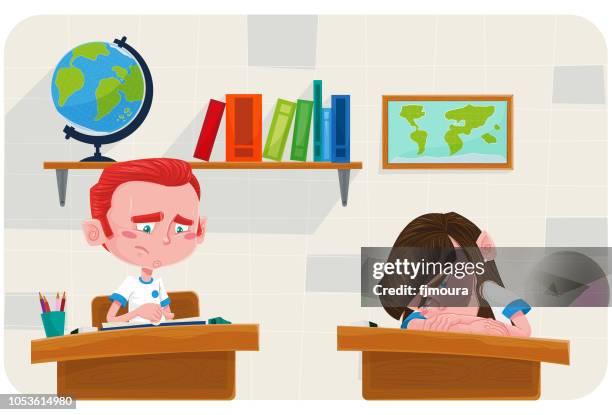 students in the classroom - kid study table stock illustrations