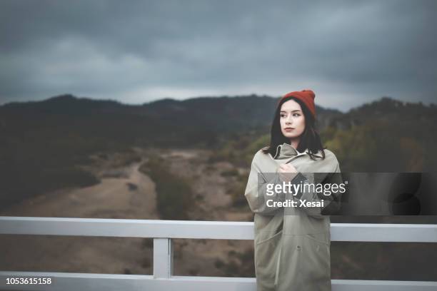 onrustige eenzame jonge vrouw - depressie landelement stockfoto's en -beelden