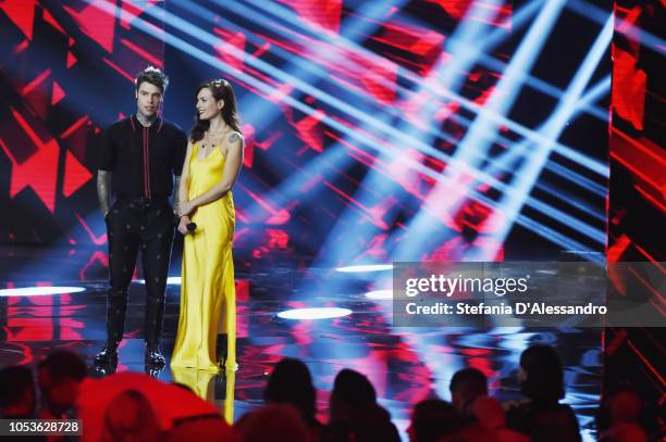 Fedez and Renza Castelli attends X Factor tv show at Teatro Linear Ciak on October 25, 2018 in Milan, Italy.