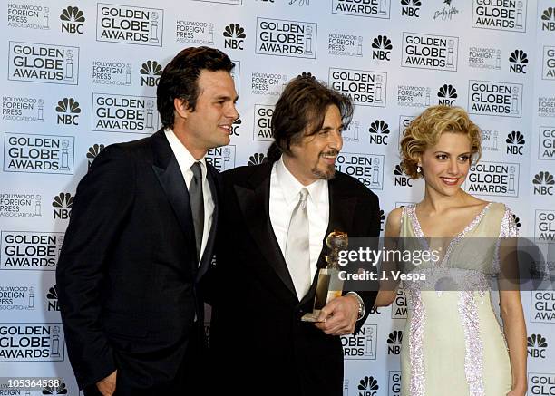 Al Pacino, winner of Best Actor in a Miniseries for "Angels in America," with presenters Mark Ruffalo and Brittany Murphy