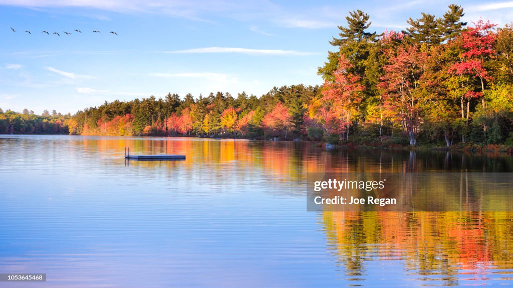 Lake reflecting autumn colours