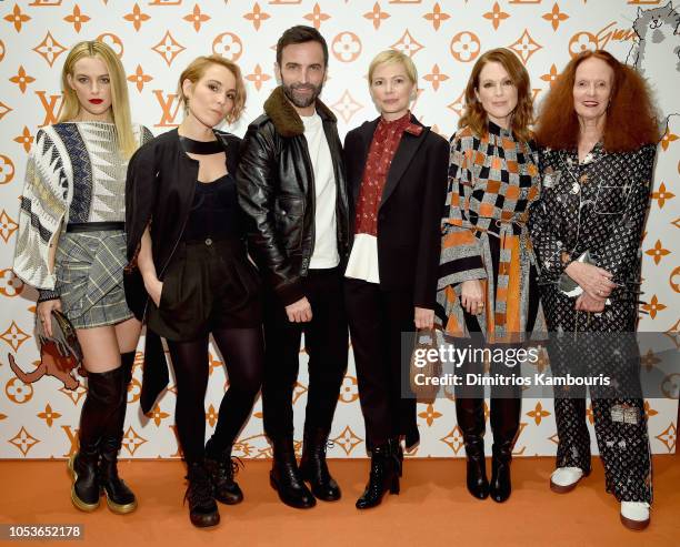 Riley Keough, Noomi Rapace, Nicolas Ghesquiere, Michelle Williams, Julianne Moore and Grace Coddington attend the Louis Vuitton X Grace Coddington...
