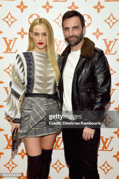 Riley Keough and Nicolas Ghesquiere attend the Louis Vuitton X Grace Coddington Event on October 25, 2018 in New York City.